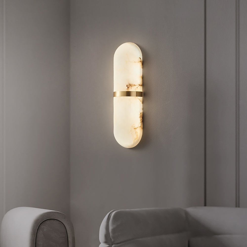 Alabaster Pill Wall Light - Modern LED Sconce for Bedroom, Living Room & Hallway - Dimmable Soft White Lighting for Home Decor