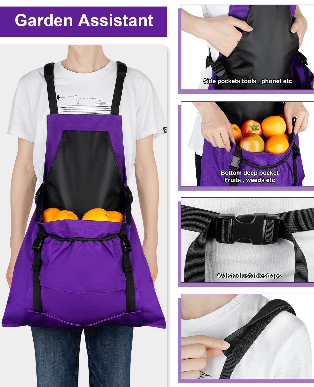 **Heavy Duty Gardening Apron with Quick Release Pockets - Water Resistant Harvesting Apron for Women & Men - Perfect for Planting, Pruning, and Outdoor Farm Work**