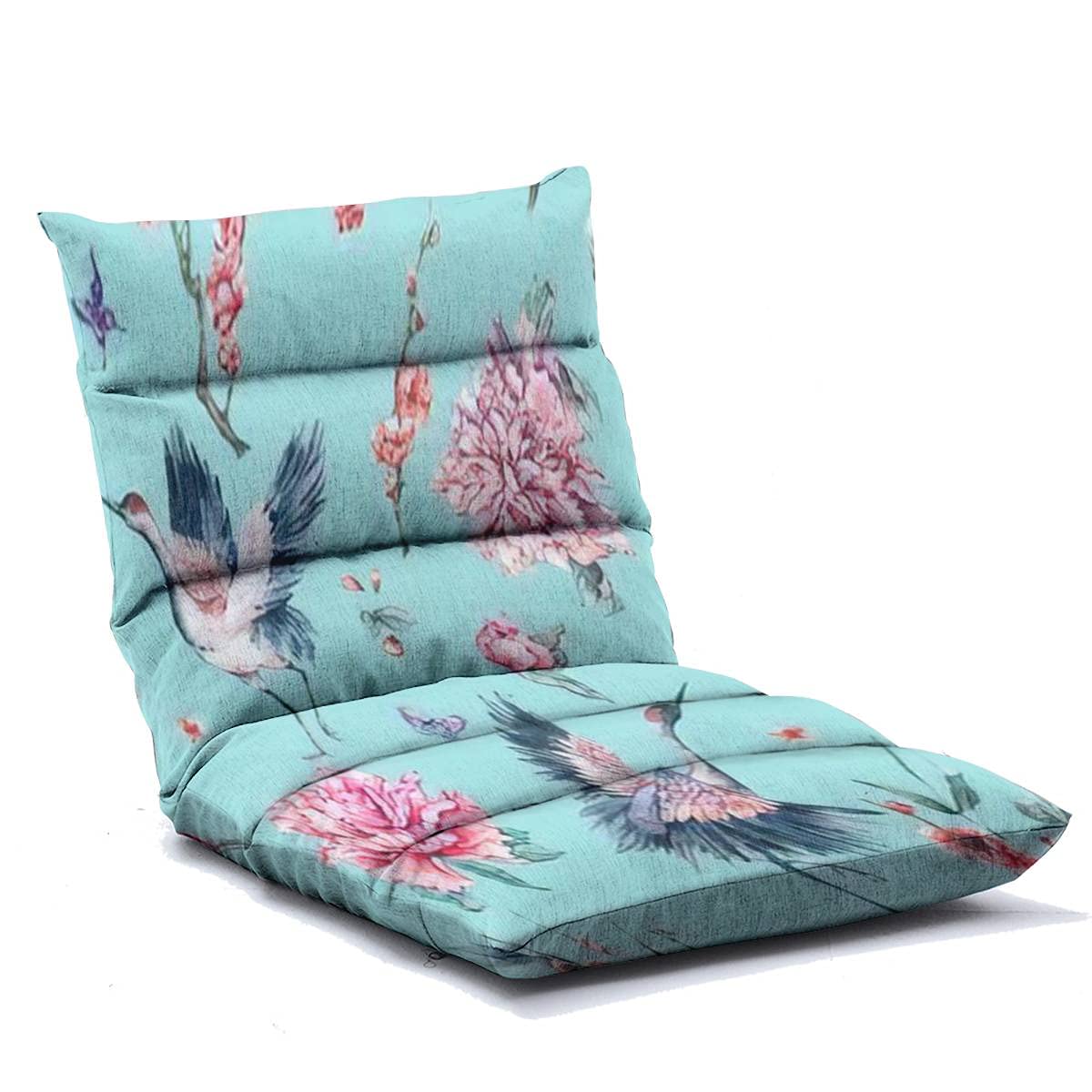 Adjustable 6-Position Memory Foam Floor Lounger with Watercolor Crane & Floral Pattern - Foldable Sofa Chair for Adults & Kids - Perfect for Reading, Watching TV, Gaming & Relaxation in Living Room, Bedroom or Dorm