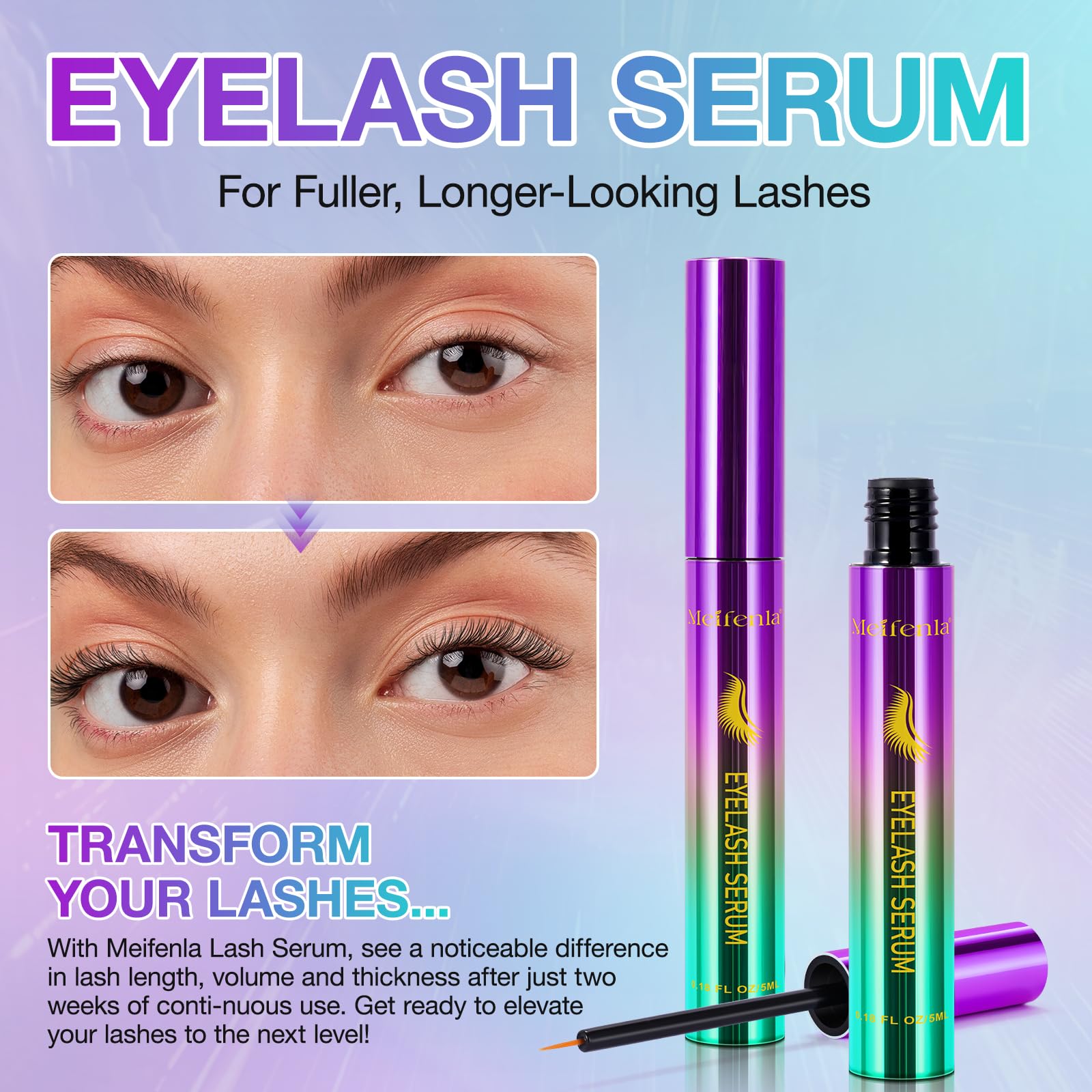 Best Eyelash Growth Serum for Longer, Thicker & Fuller Lashes - Natural Lash Enhancer for Sensitive Eyes - Non-Irritating Formula for Daily Use at Home or Salon