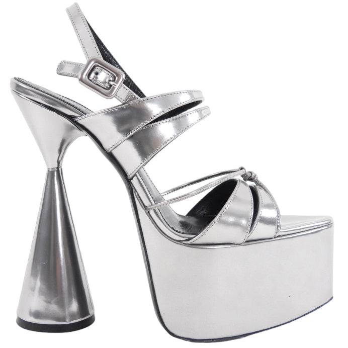 D'Accori Women's Metallic Silver Leather Belle Platform Sandals - Comfortable High Heel Dress Shoes for Party, Wedding & Evening Events (Size EU38/US8)