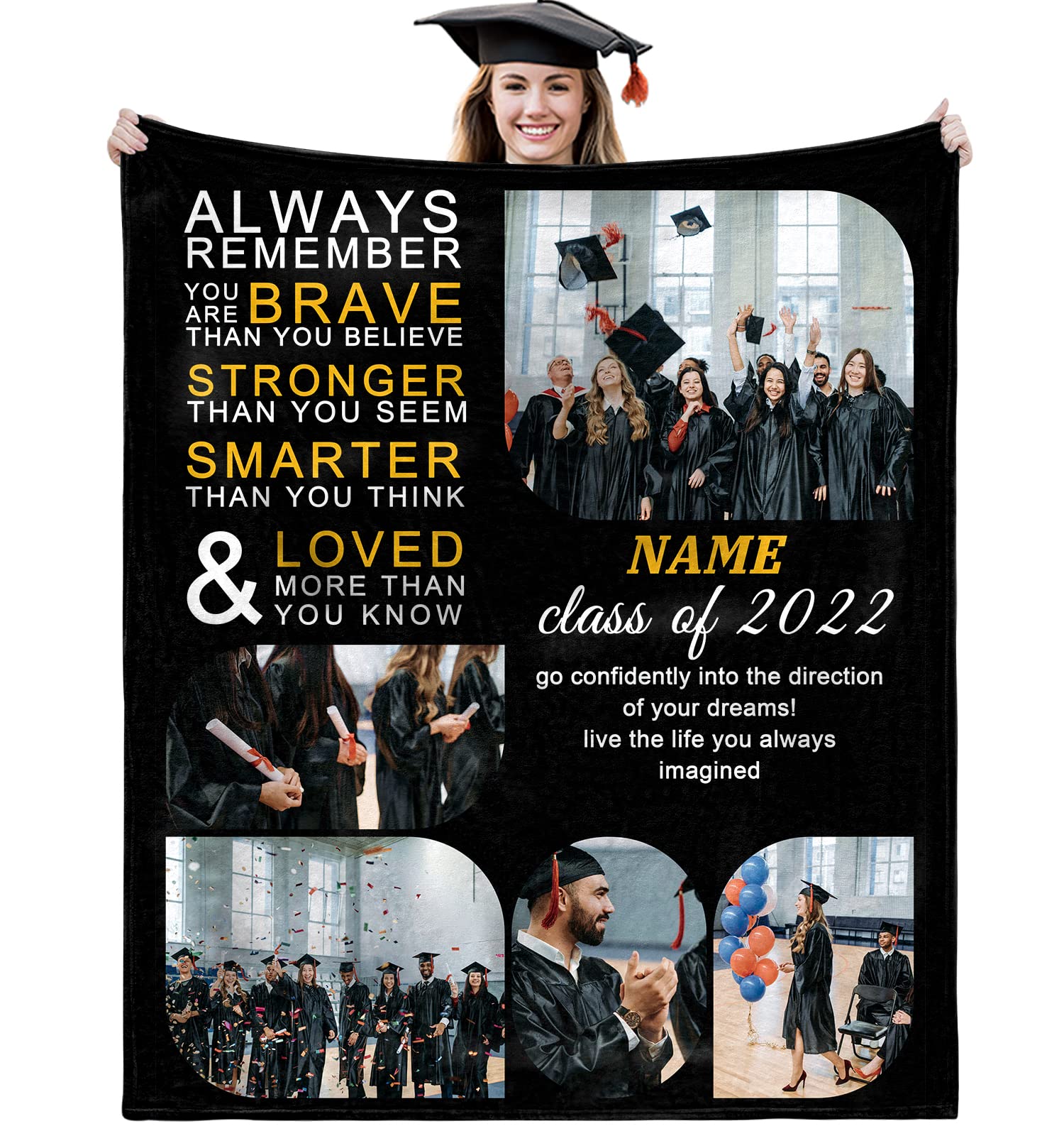 Personalized Graduation Blanket 2024 - Custom Name & Photo Throw Blanket for College & High School Graduates - Unique Graduation Gift for Her, Him, Daughter, Son, Niece & Friends (50x40 inches) - Perfect for Dorm Rooms, Gifts & Graduation Parties