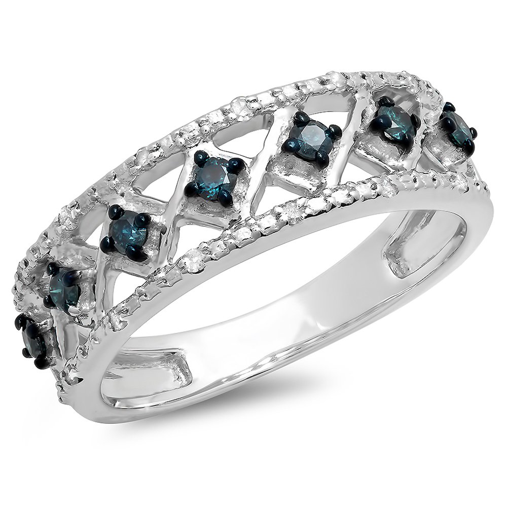 0.30 CTW Round Blue & White Diamond Anniversary Ring - Sterling Silver Wedding Band for Women | Dazzlingrock Collection | Perfect for Engagement, Proposal & Special Occasions