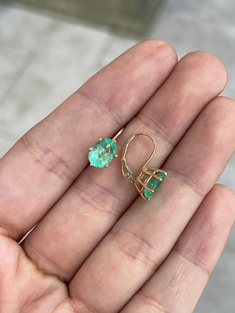 3.0tcw 14K Rose Gold Oval Cut Medium Green Colombian Emerald 6 Prong Lever Back Earrings for Women - Elegant Wedding, Anniversary & Evening Party Jewelry Gift