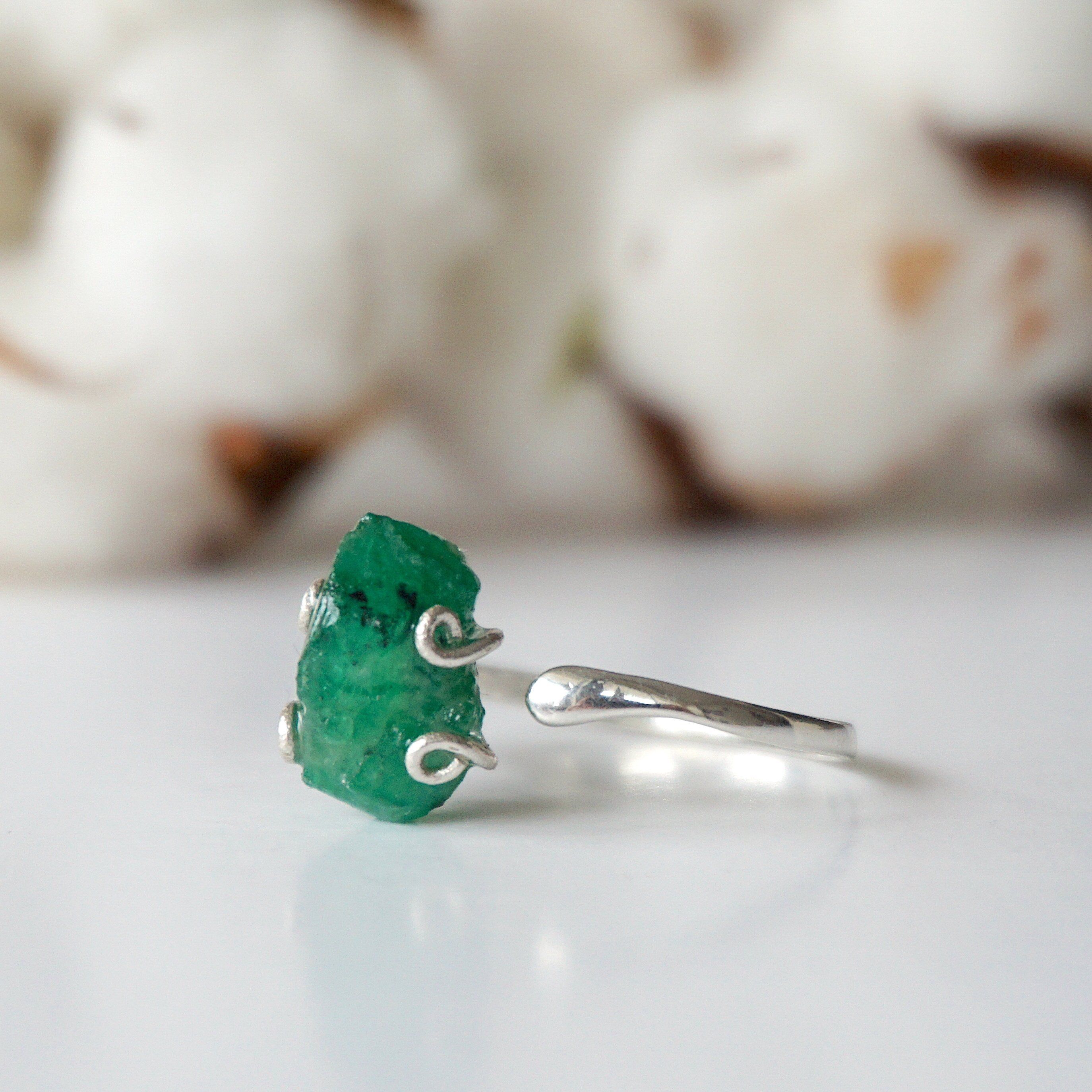 Emerald Adjustable Ring Sterling Silver - Elegant Green Gemstone Jewelry for Women, Perfect for Parties, Weddings & Everyday Wear