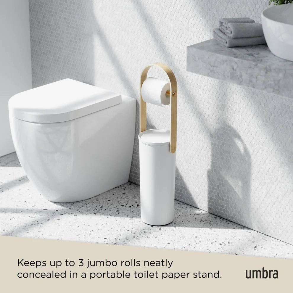 Bellwood Toilet Paper Holder with Stand - Bathroom Tissue Roll Dispenser & Storage Organizer - Perfect for Home, Office, and RV Bathrooms
