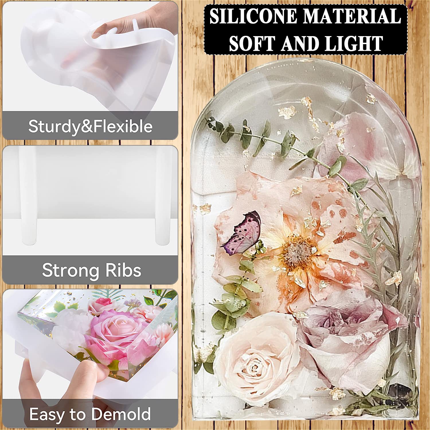 Premium Large Silicone Molds for Resin Casting - Arch Shape Flower Preservation, DIY Book Organizer, Home Decor & Gift Making | Perfect for Wedding Centerpieces, Craft Projects, and Desk Accessories
