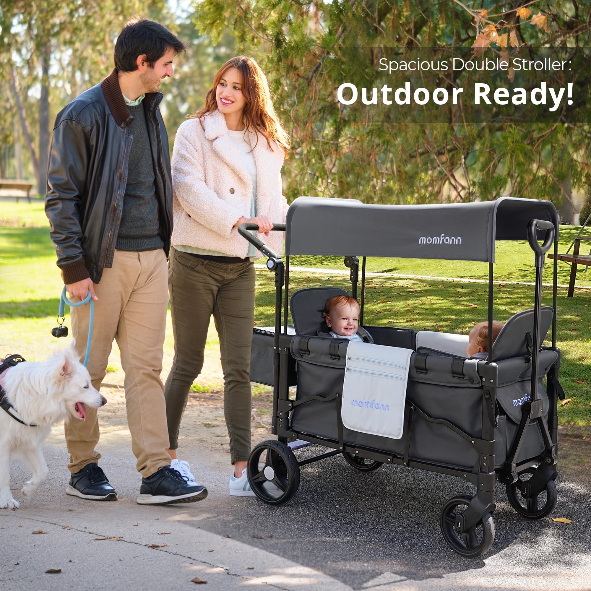 Foldable Wagon Stroller for 2 Kids - Double Seat Baby Stroller with Canopy, Adjustable Handle & Pull Bar - Compact Design for Toddlers & Infants - Perfect for Beach, Park, Zoo & Outdoor Adventures (Space Grey)