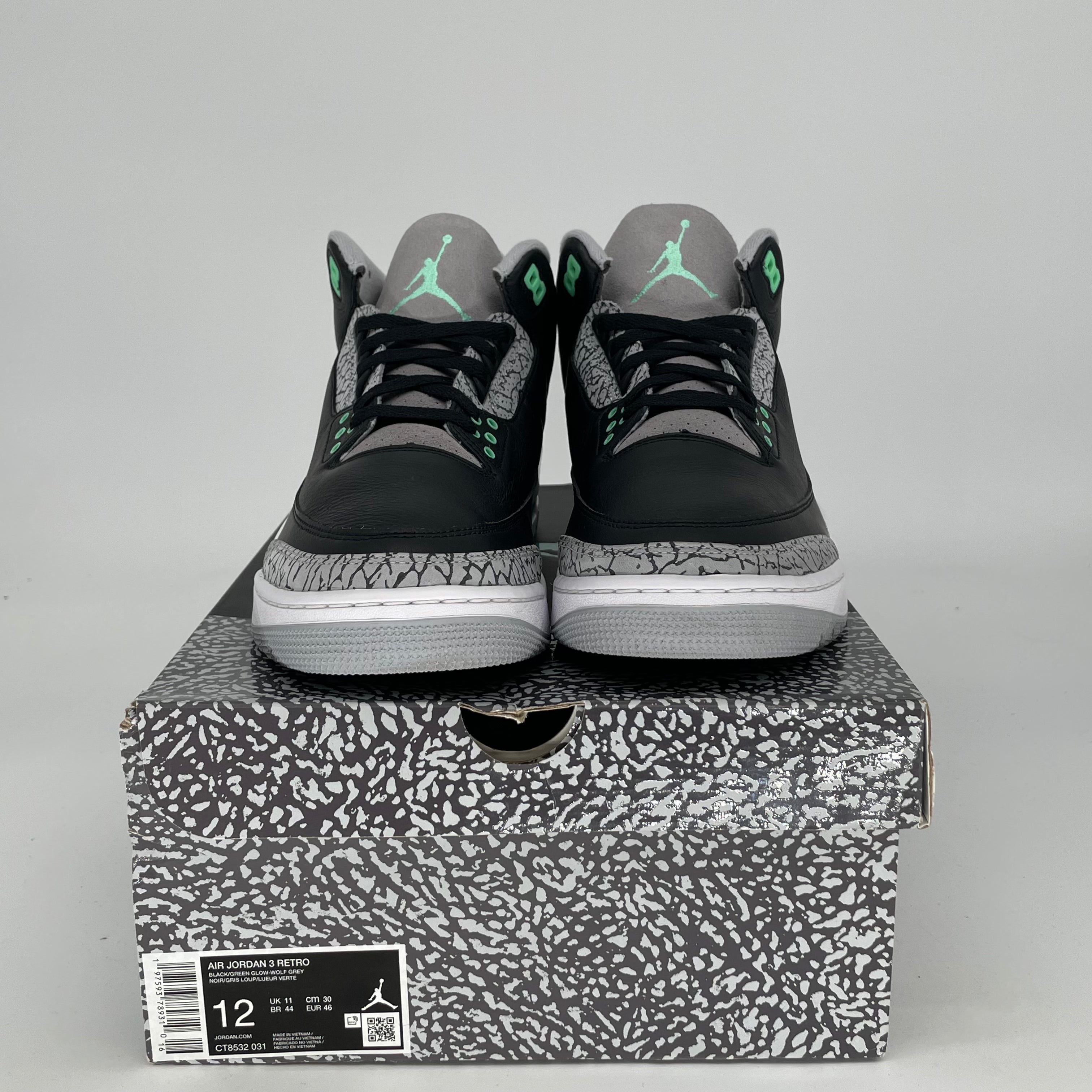 AIR JORDAN 3 Retro Green Glow Men's Basketball Shoes Size 12 - Style CT8532-031 | Perfect for Streetwear & Court Performance