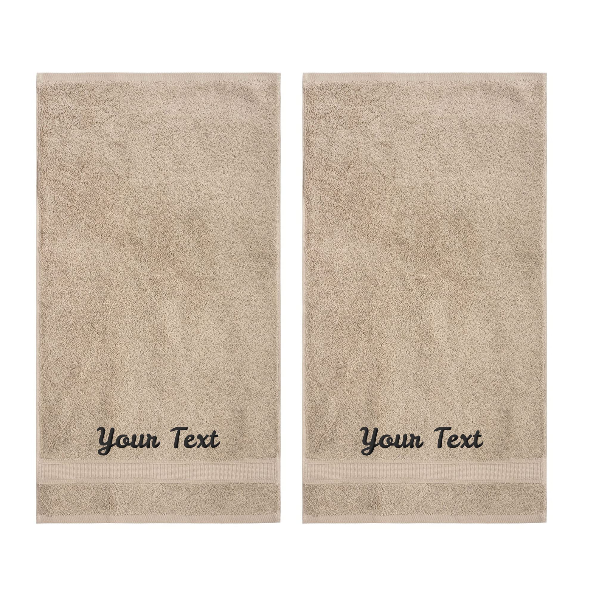 Personalized Monogrammed Bath Towel Set - 2 Piece 100% Turkish Cotton Super Soft & Highly Absorbent - Hotel & Spa Quality Hand Towels for Face, Dorm, Gym - Perfect for Luxury Bathroom, Spa Day & Thoughtful Gifts - Beige