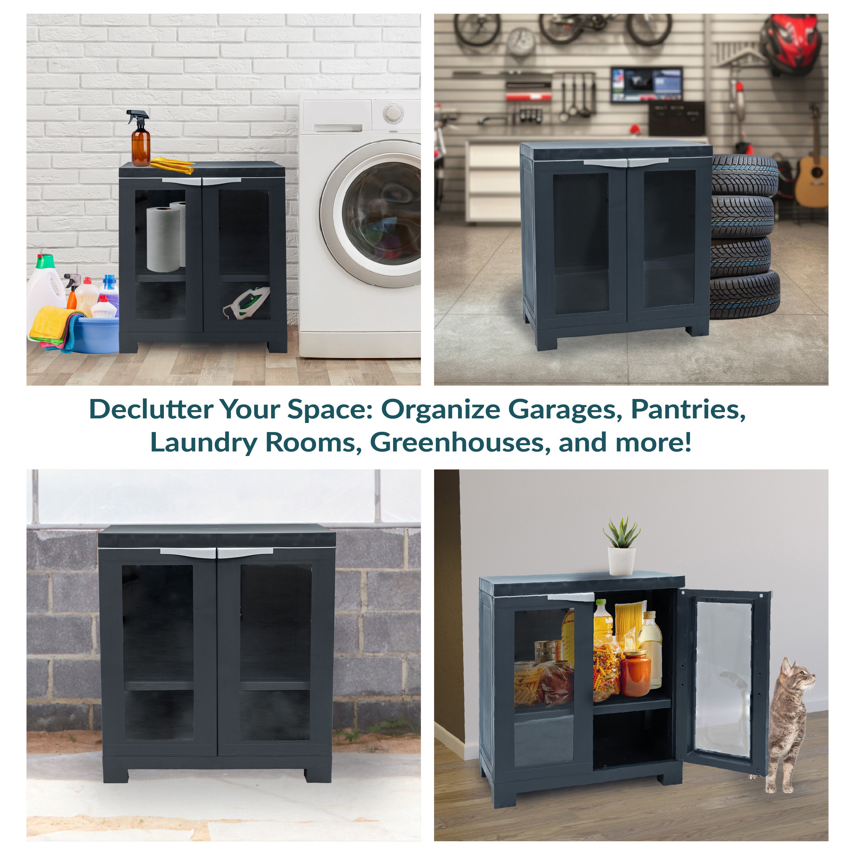 Durable Plastic Garage Storage Cabinet with Adjustable Shelves - Heavy-Duty Organizer for Tools, Gardening Supplies & Home Storage - Perfect for Garage, Basement, Shed & Workshop Organization
