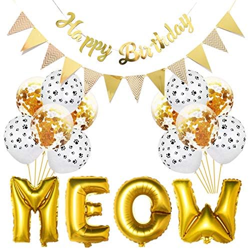 Cat Birthday Party Supplies - Meow Letter Balloons, Cat Paw Print Balloons & Happy Birthday Banner for Pet Celebration | Perfect for Kitty Themed Birthday Decorations, Adoption Parties & Cat Lover Events