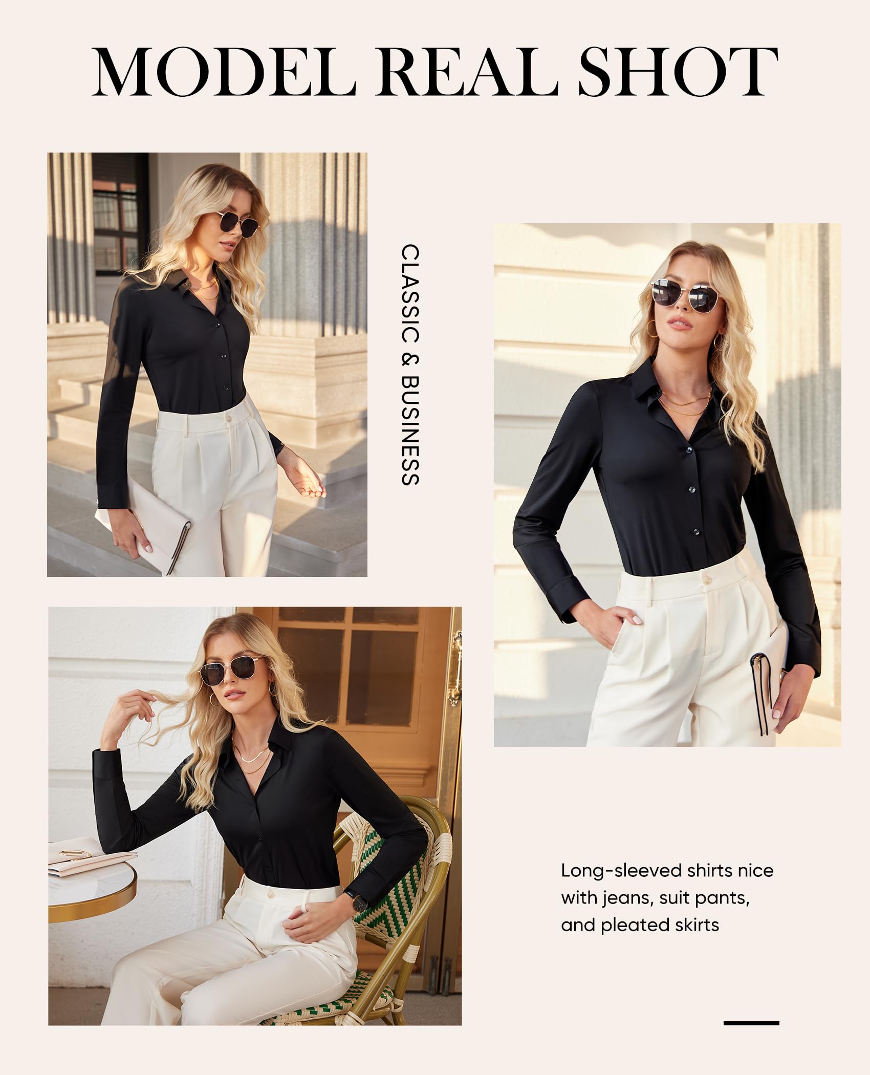 Siliteelon Women's Slim Fit Long Sleeve Stretch Button Down Shirt - Wrinkle Free Office Blouse & Professional Work Shirt - Perfect for Business Casual, Corporate Meetings & Formal Office Wear