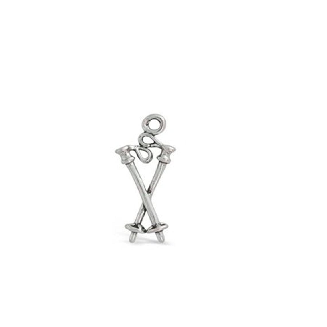 Sterling Silver Ski Poles Charm Pendant - Winter Snow Jewelry for Ski Enthusiasts - Perfect for Jewelry Making, Ski Gifts & Winter Fashion Accessories | Ideal for Ski Trips, Snow Vacations & Holiday Outfits