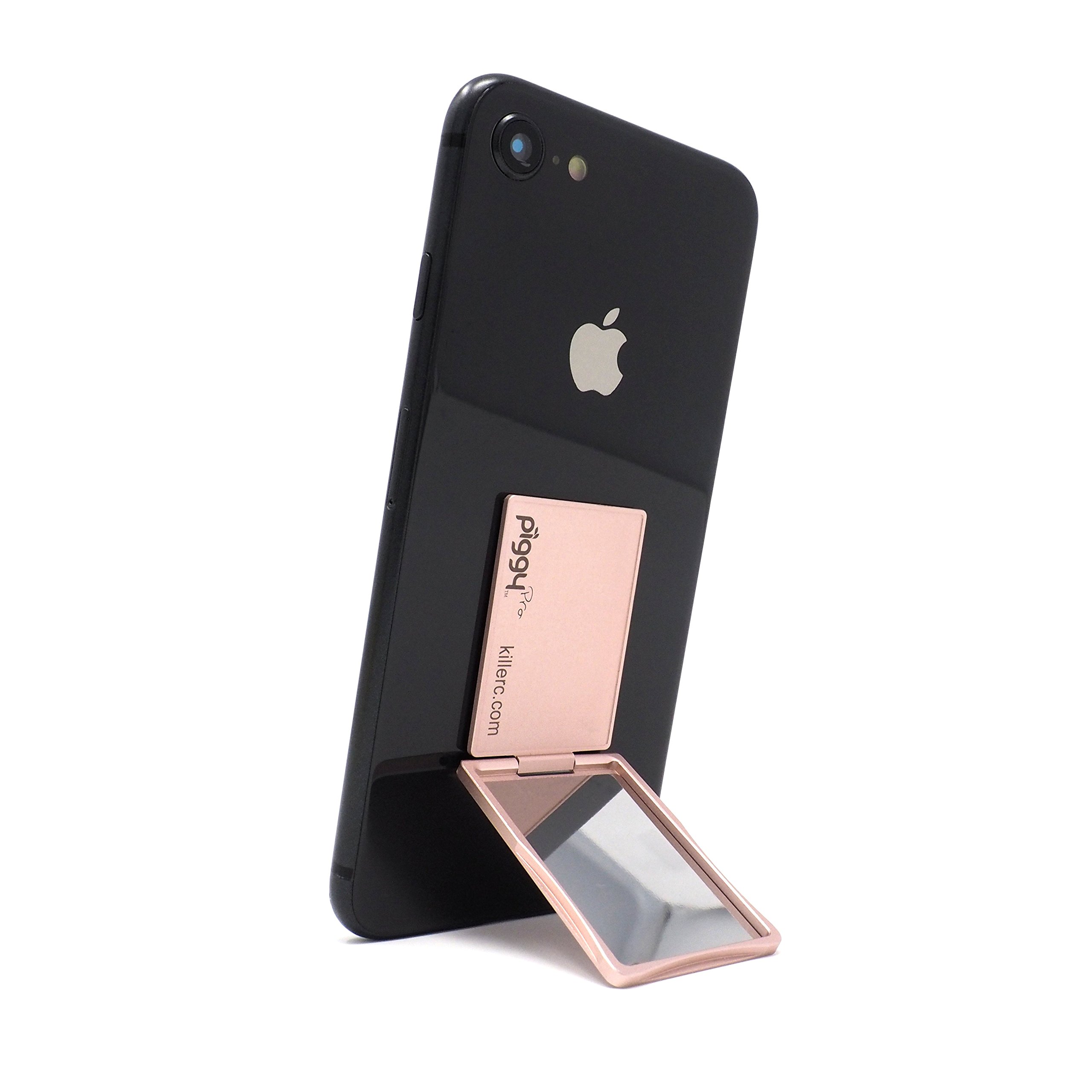 Adjustable Flip Stand Phone Holder with Grip & Mirror - Rose Gold Magnetic Phone Stand for Car Mount | Perfect for Hands-Free Viewing, Video Calls & Driving Navigation
