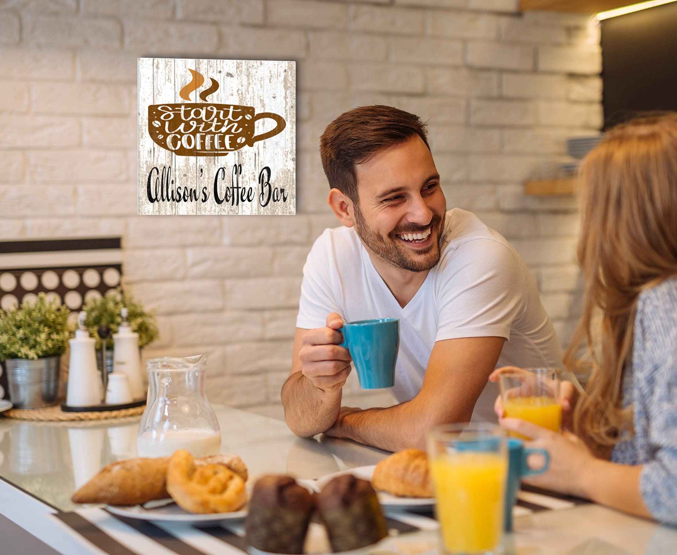 Personalized Wooden Kitchen Sign for Coffee Lovers - Custom Wall Decor for Coffee Bar, Home Office & Housewarming Gift - Perfect for Farmhouse & Rustic Home Decor