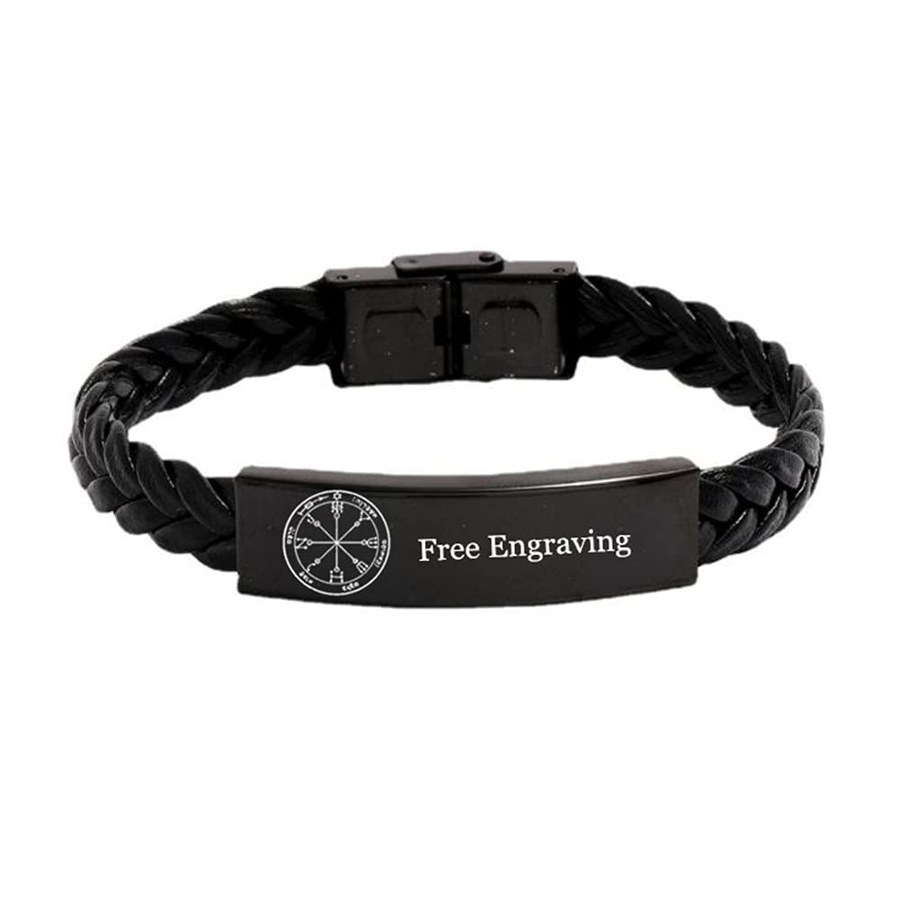 Personalized Sixth Pentacle of Mars Bracelet - Stainless Steel Braided Leather Wristband with King Solomon Seal | Pagan & Wiccan Amulet for Men & Women | Protection Charm for Rituals, Meditation & Spiritual Practices