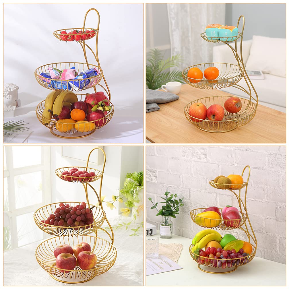Cabilock 1-Piece Wrought Iron 3-Tier Fruit Basket - Rustic Hollow Wire Fruit Stand with Drainage for Kitchen Counter, Dining Table, or Party Snack Display - Durable Organizer for Fruits, Vegetables, and Snacks