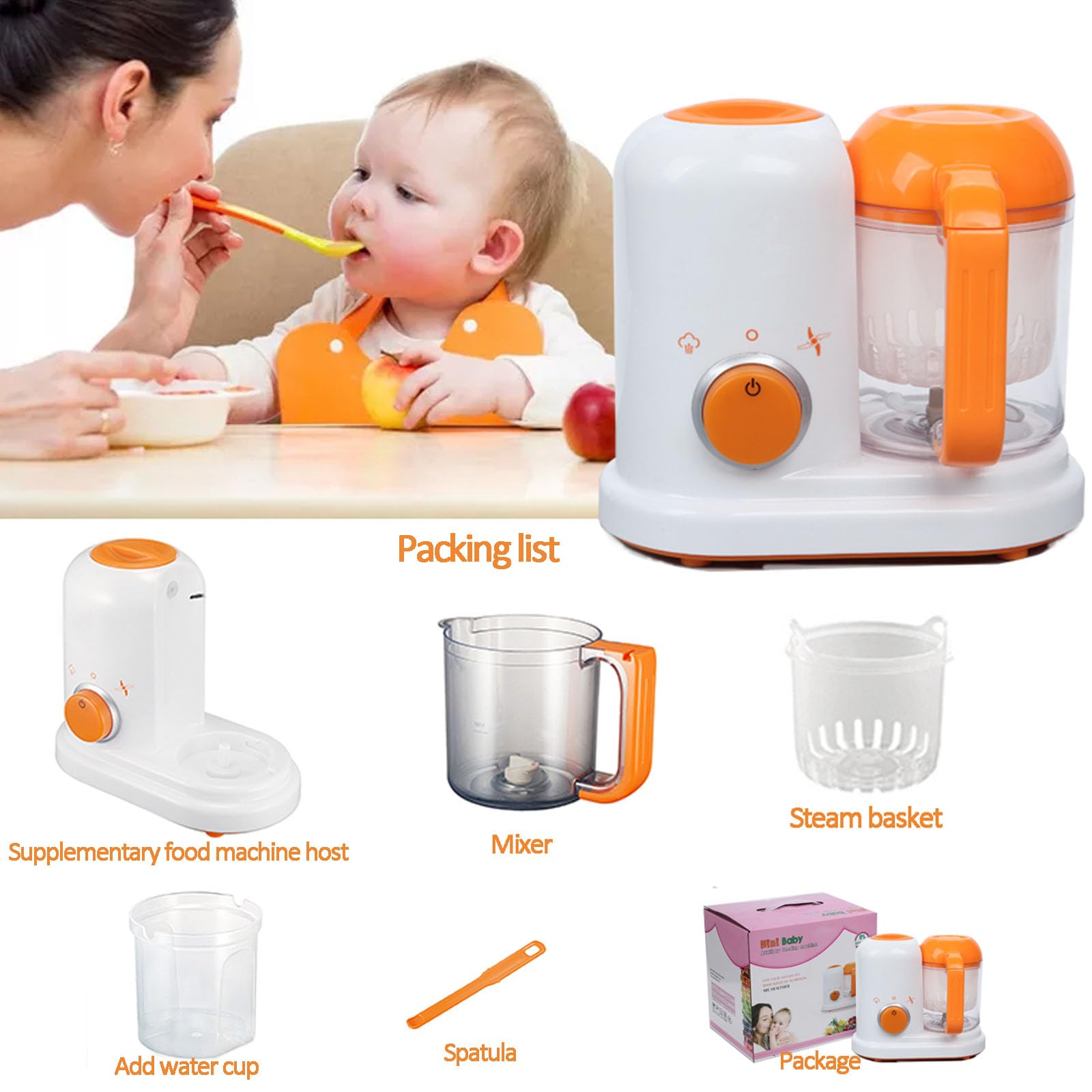 EEZD Baby Food Maker - 6-in-1 Multifunctional Infant Food Processor with Steamer, Blender, Puree Maker & Grinder | Easy to Use Toddler Cooking Machine | Perfect for Homemade Baby Purees, Smoothies & Healthy Snacks | Orange