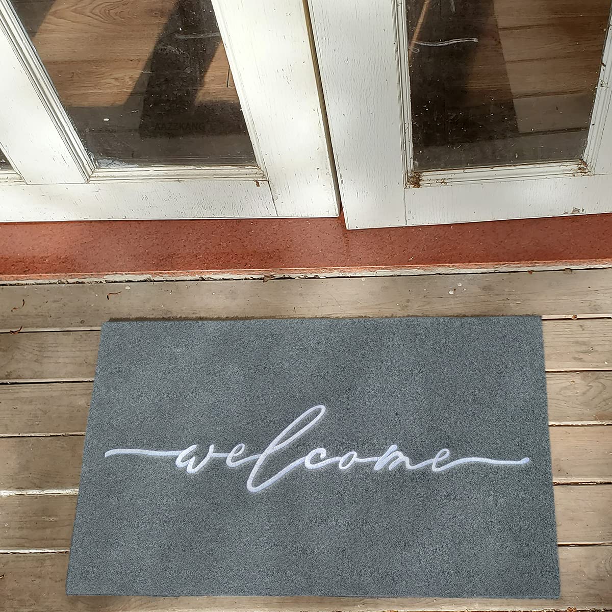 AAZZKANG Gray Doormat 24x36 - Non-Slip Rubber Backing Outdoor Welcome Mat for Front Door, Easy to Clean Indoor Entryway Rug - Perfect for Home, Office, Apartment & Patio Use