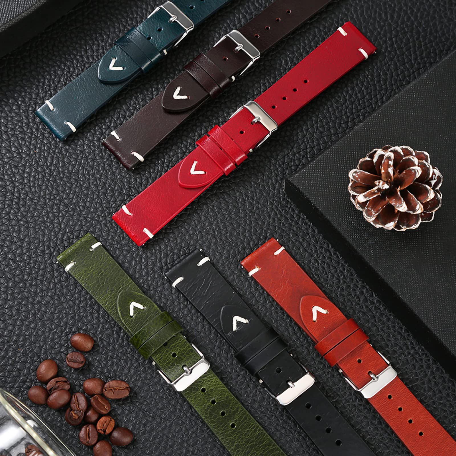 WOUKUP Vintage Leather Watch Band - Quick Release Replacement Strap for Men & Women (18mm 19mm 20mm 22mm) - Perfect for Casual, Dress & Everyday Watches