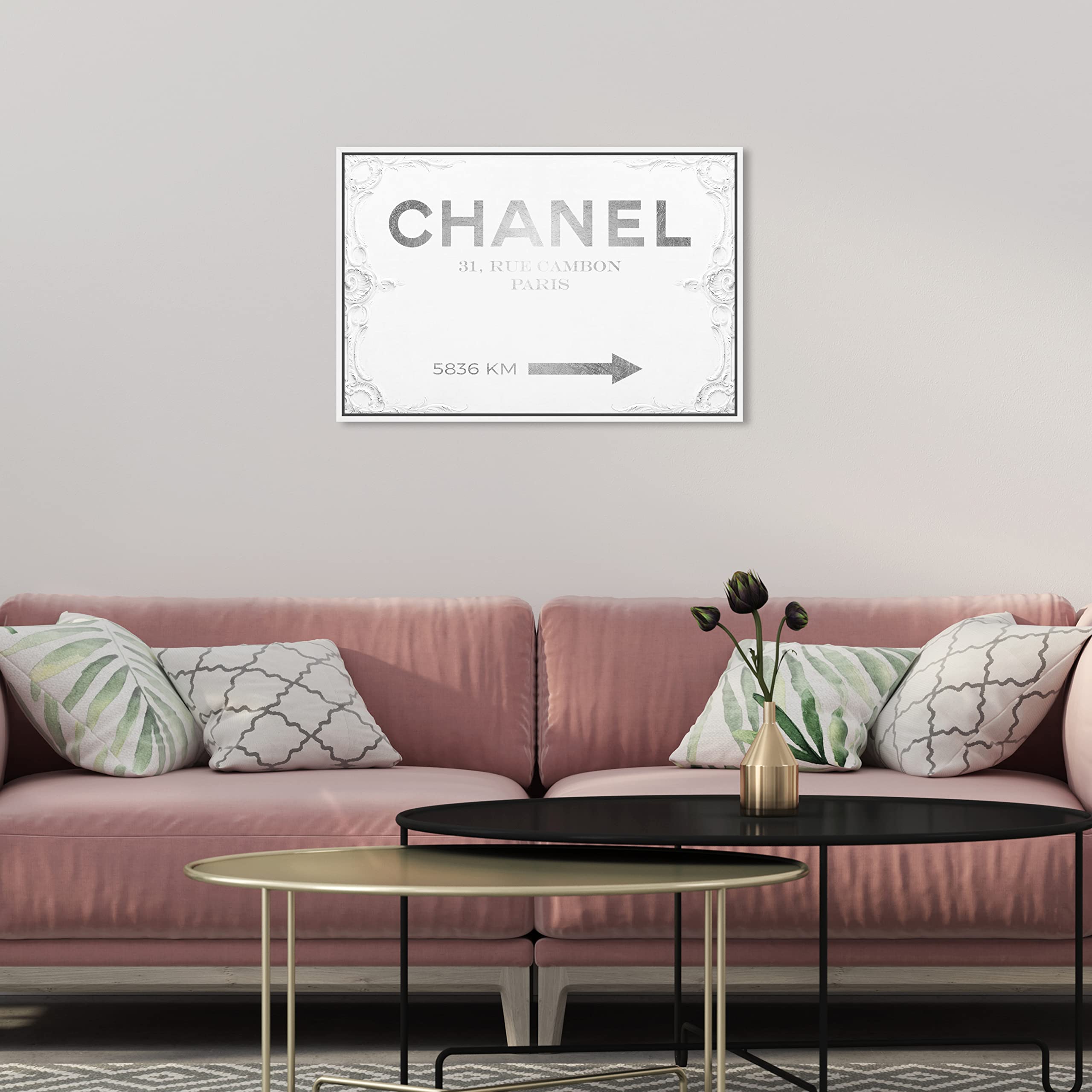 Oliver Gal Artist Co. Contemporary 16x24 Inch Rococo Framed Canvas Wall Art - Elegant White Couture Road Sign for Living Room, Bedroom & Office Decor