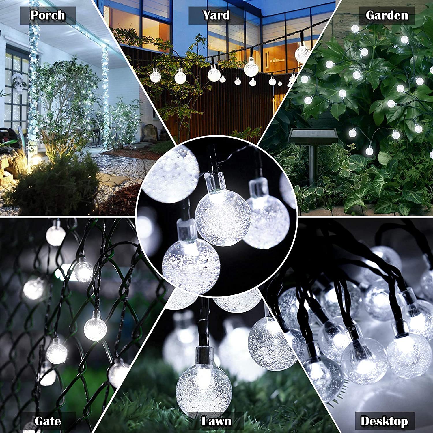 50 LED Solar String Lights Outdoor 23ft - Waterproof Crystal Globe Lights with 8 Lighting Modes | Solar Powered Patio Lights for Garden, Yard, Porch, Wedding & Party Decor (White) | Perfect for Backyard BBQs, Romantic Evenings & Holiday Celebrations