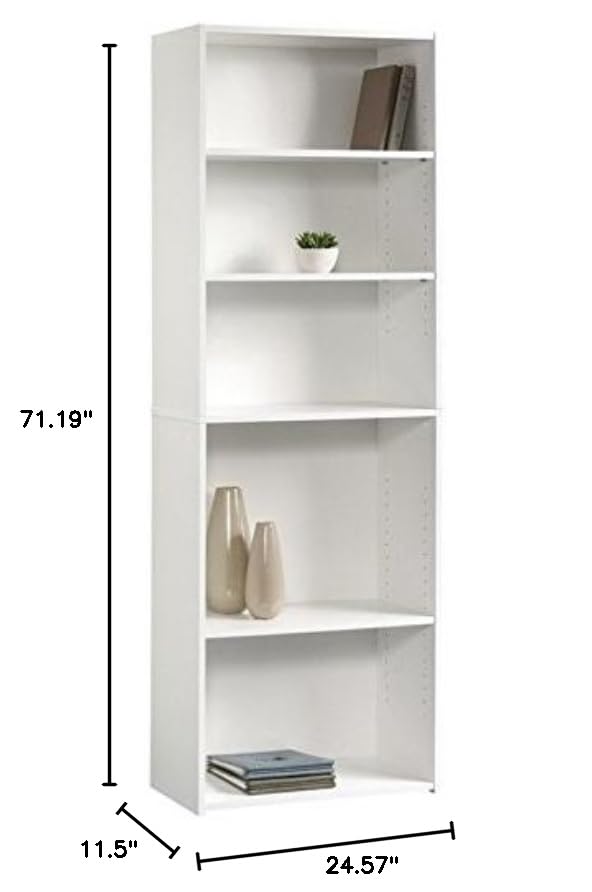 Home Square 5-Shelf Engineered Wood Bookcase Set in Soft White (Set of 2) - Sturdy Bookshelf for Living Room, Office, Bedroom & Study - Perfect for Organizing Books, Decor & Storage