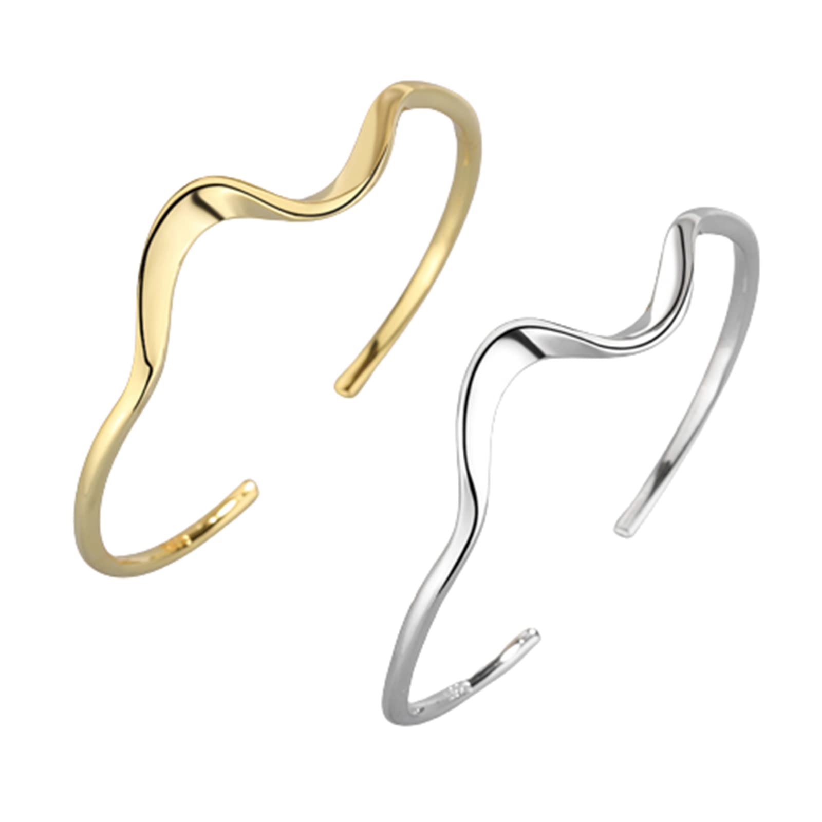 Westion Adjustable 925 Sterling Silver Ocean Wave Bracelet for Women - Silver & Gold 2pcs Set, Beach Jewelry for Summer Vacation, Boho Style Accessories, Perfect for Beach Parties, Travel & Everyday Wear