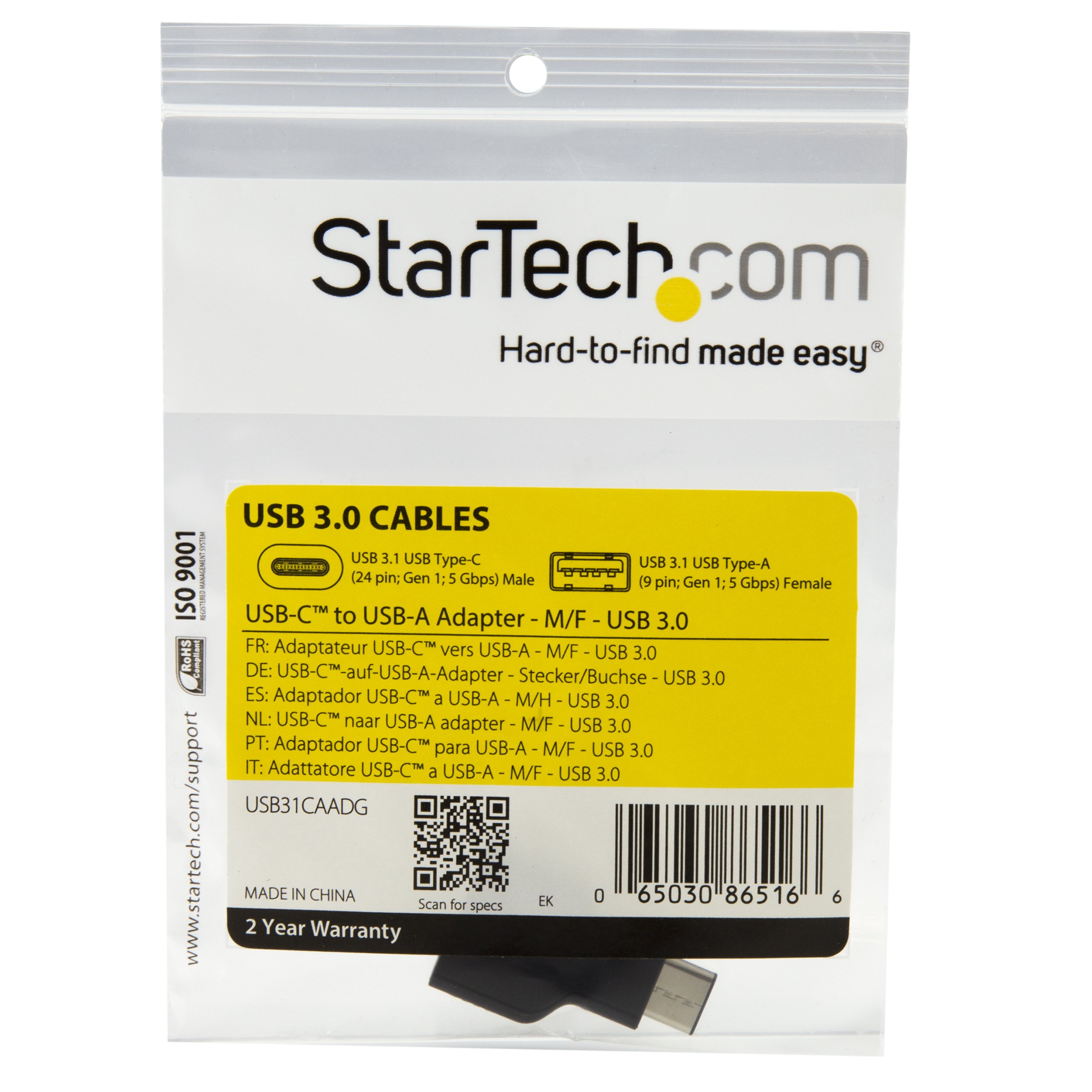 STARTECH USB 3.1 Gen 1 Type C to USB A Adapter - 5Gbps Data Transfer - USB-C Male to USB-A Female Converter - Black - Perfect for MacBook, Chromebook, Windows Laptops & Mobile Devices