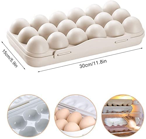 JEEJEX 18-Grid Plastic Egg Storage Container - Stackable Refrigerator Egg Tray for Kitchen Organization - Perfect for Fridge Storage, Farm Fresh Eggs & Space-Saving Kitchen Solutions