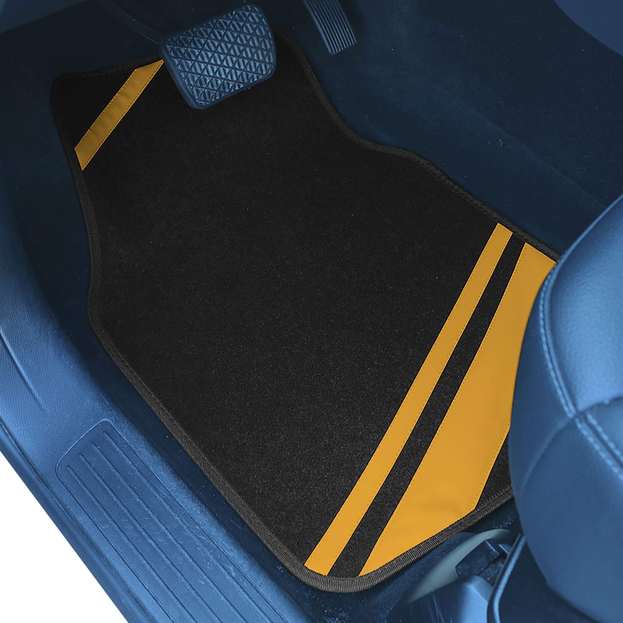 FH Group Universal Car Floor Mats - All-Weather Faux Leather & Carpet Combo (Yellow Stripes) for Sedans, SUVs, Trucks | Non-Slip Auto Interior Protection | Perfect for Daily Commute, Road Trips & Off-Road Adventures