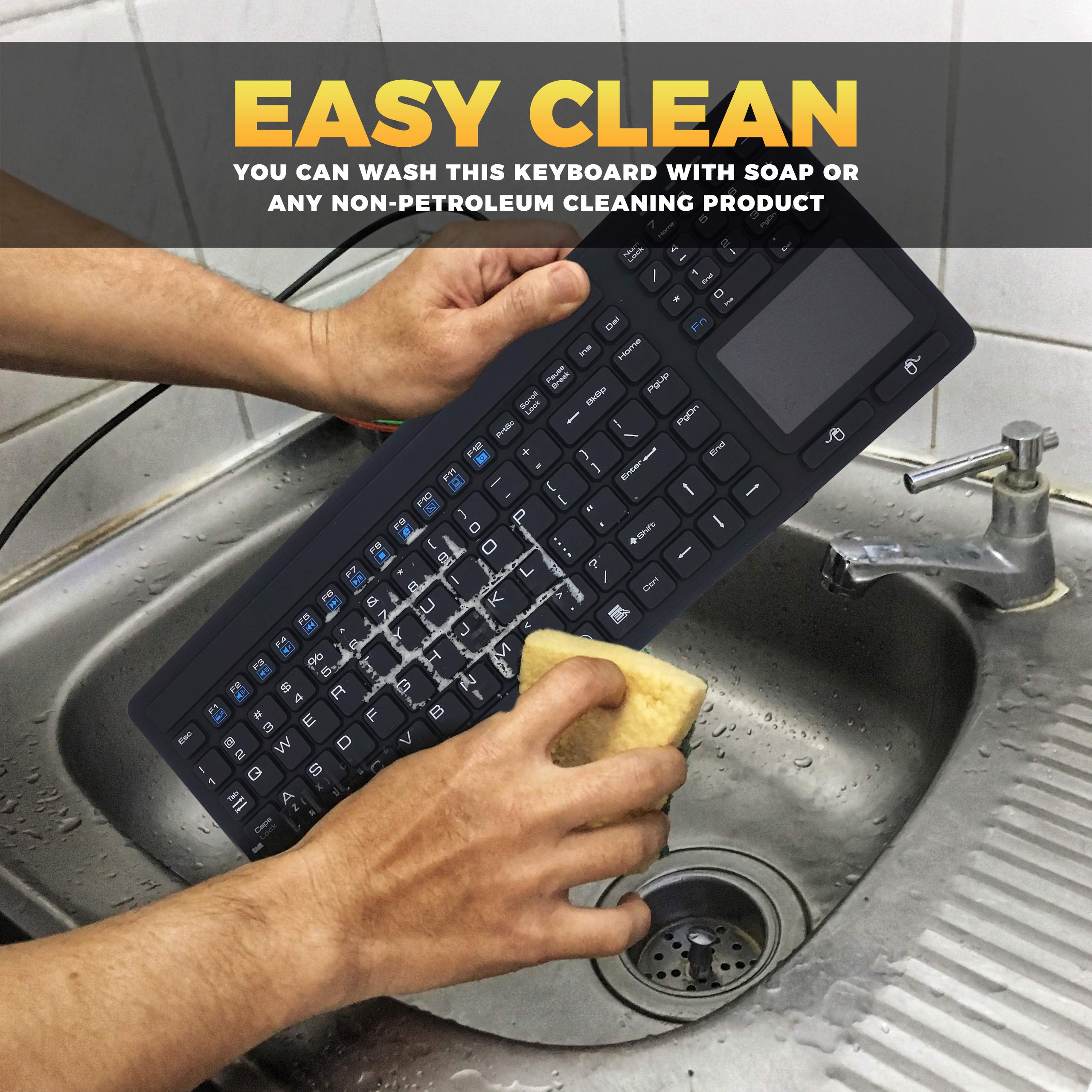 DSI Industrial Waterproof Keyboard - 107 Keys with Touchpad, Spill-Resistant & Durable Design for Harsh Environments | Perfect for Factories, Warehouses & Outdoor Use