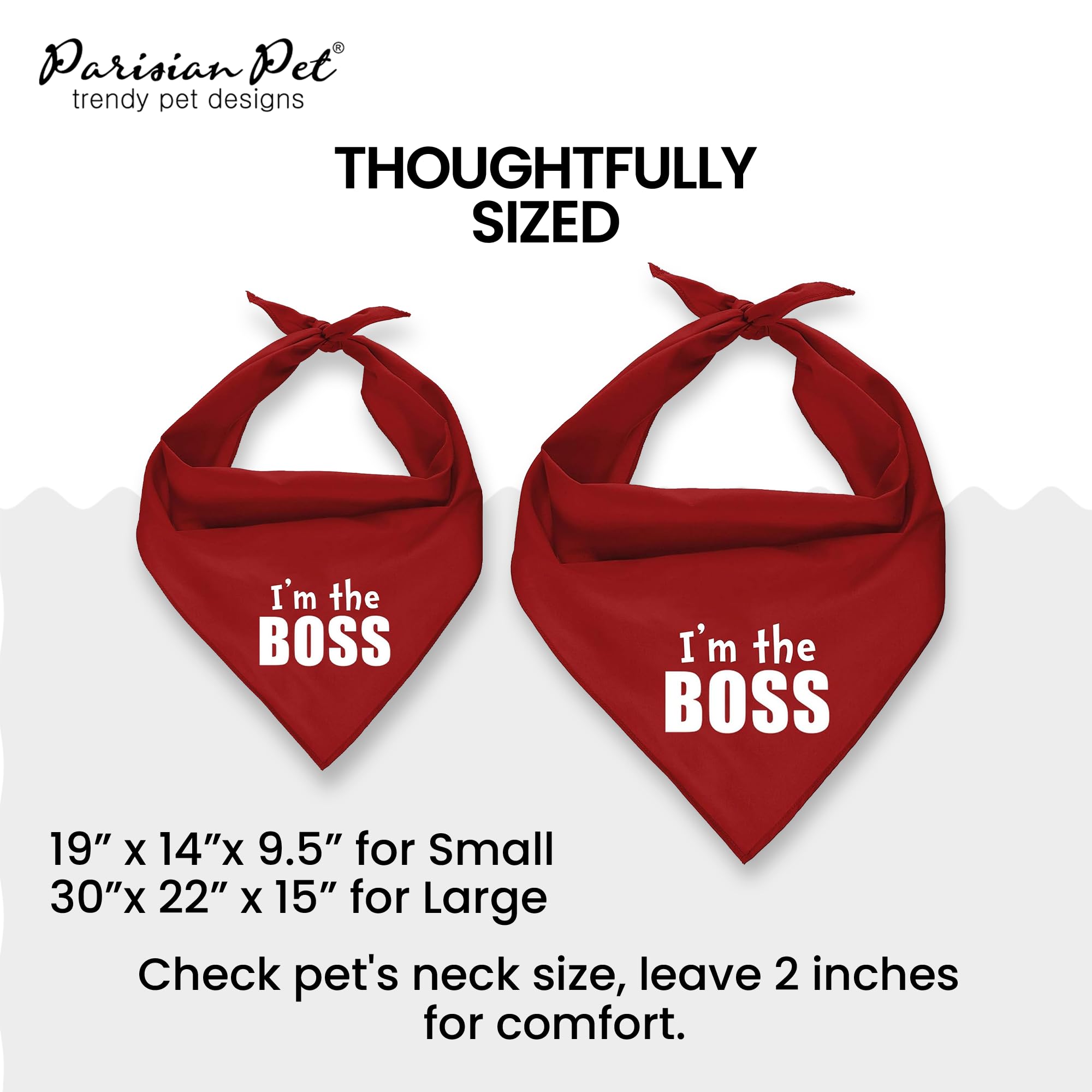Premium Unisex Dog Bandanas - Adjustable 'I'm The Boss' Printed Pet Scarf for Small Dogs | Washable Triangle Dog Bib & Stylish Red Pet Handkerchief | Perfect for Daily Walks, Pet Parties & Photo Shoots