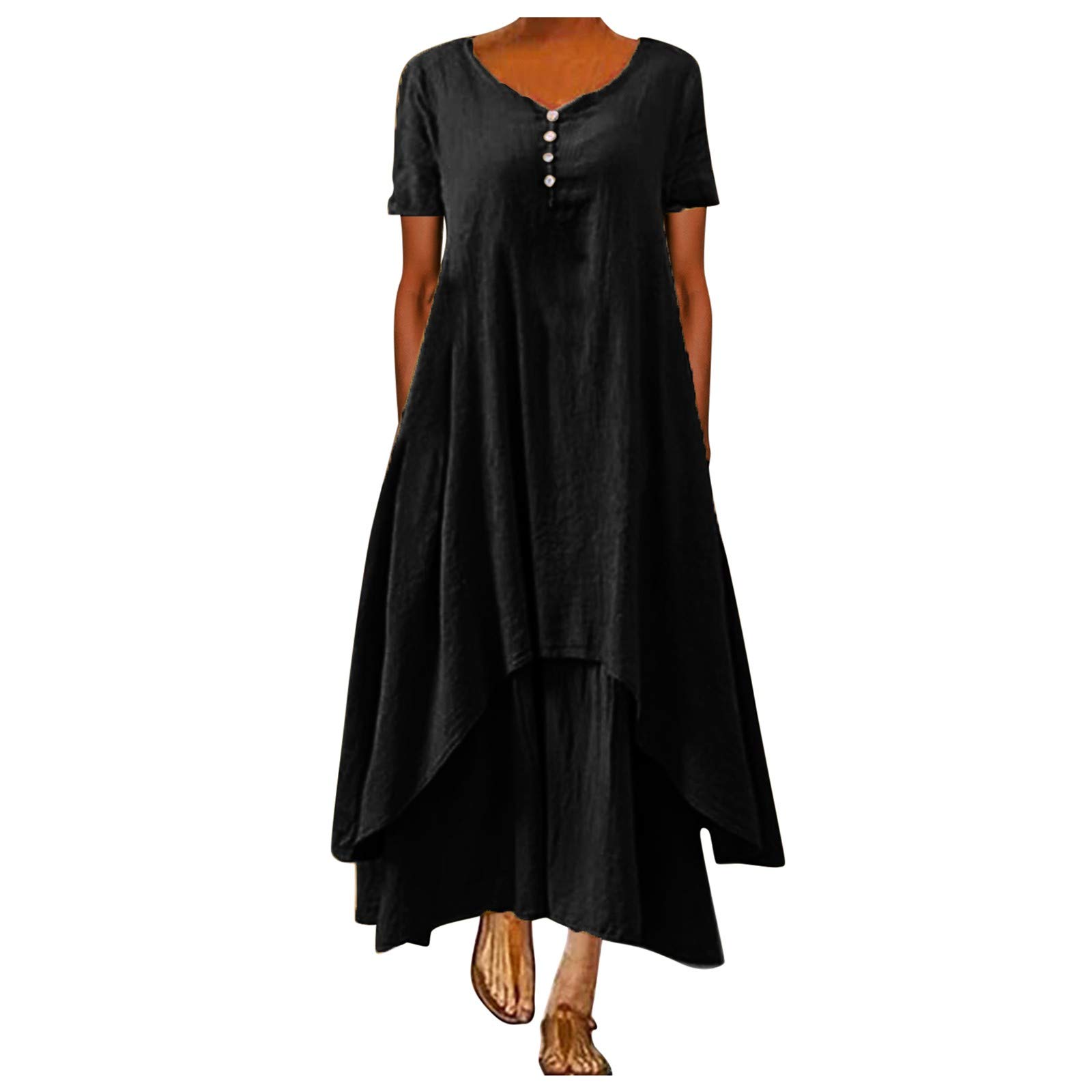 Vintage Floral Graphic Short Sleeve T-Shirt Maxi Dress for Women - Casual Loose Swing Dress with Pleats | Perfect for Summer Outfits, Beach Vacations & Boho Style Fashion