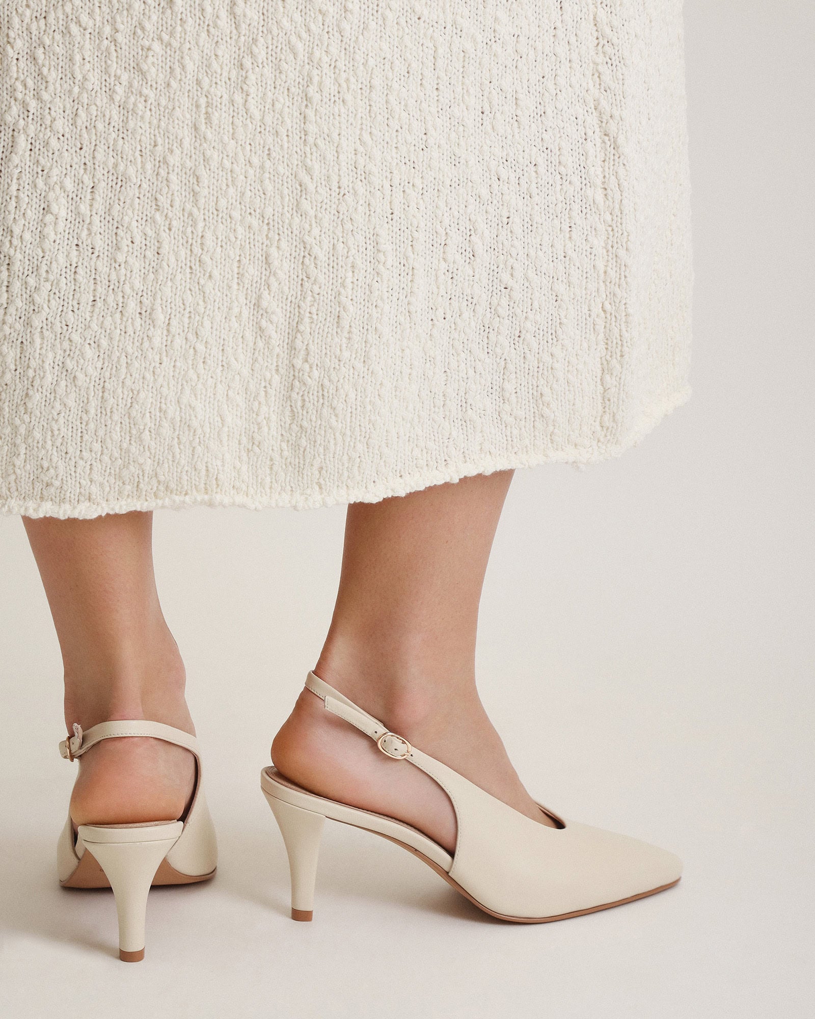 Justine Mid Heel Off White Leather Women's Shoes - Elegant & Comfortable for Work, Parties & Weddings