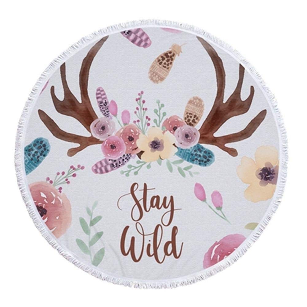**Large Round Fringed Polyester Beach Towel - Bohemian Floral Print, Super Absorbent, Quick-Dry Microfiber for Pool, Beach, Yoga, Picnic & Bath**