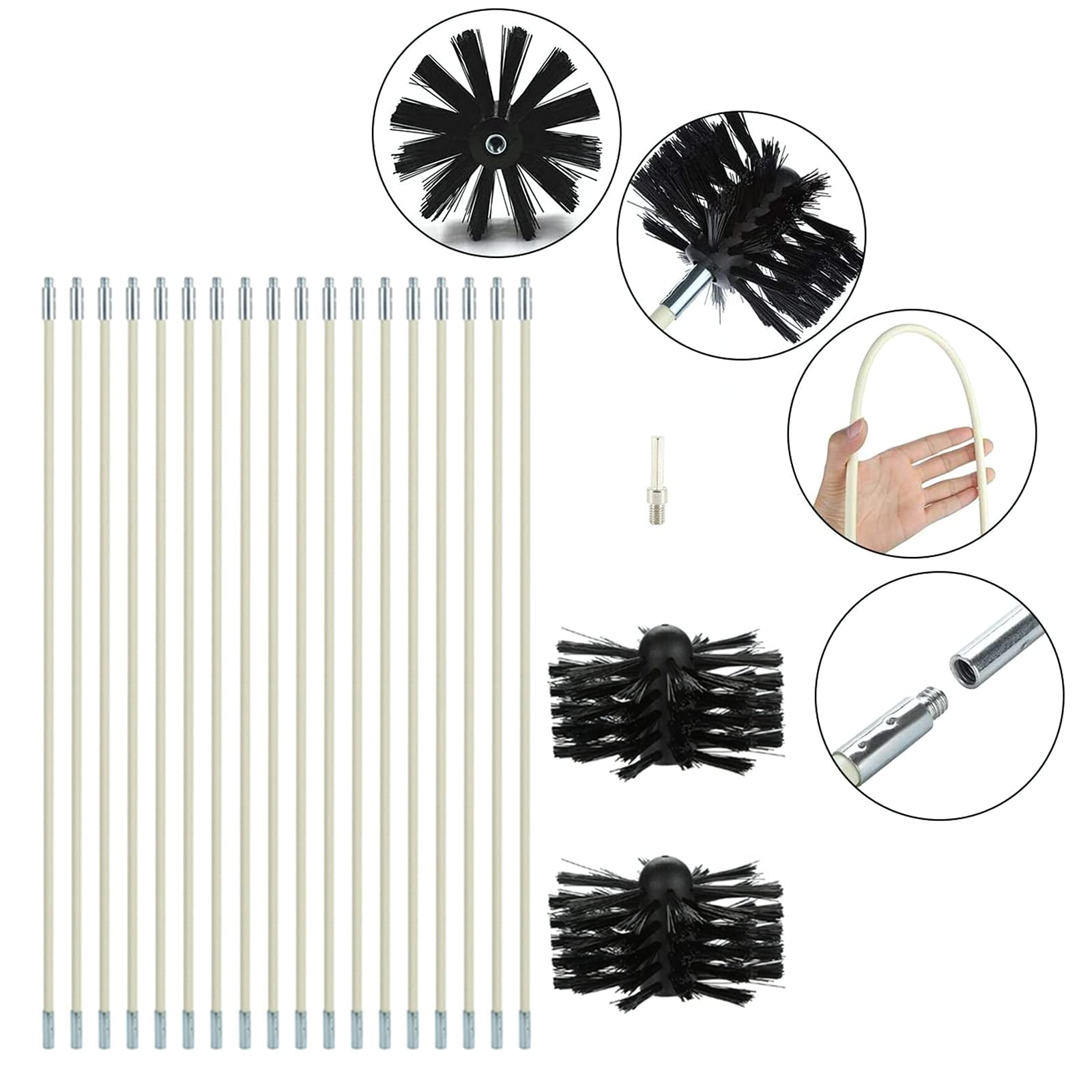 25 Feet Stove Pipe Cleaner Brush with Extension Rods - Flexible Fireplace Chimney Cleaning Kit for Wood Stove, Pellet Stove & Fireplace Flue - Heavy Duty Chimney Sweep Brush for Home & RV Use