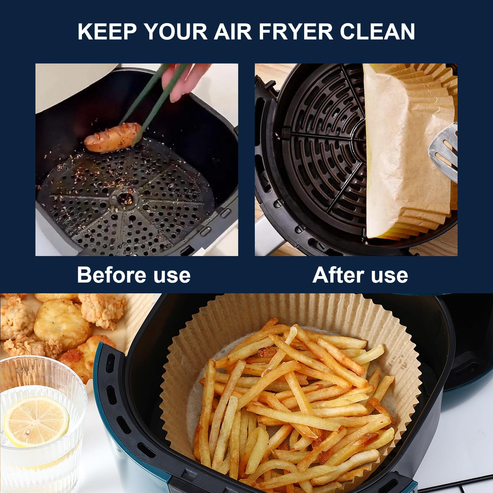 300 PCS 7.9 Inch Round Air Fryer Baking Paper Liners - Non-Stick Parchment Paper for 5-8QT Air Fryer, Microwave, Oven & Frying Pan - Perfect for Healthy Cooking, Meal Prep & Easy Cleanup