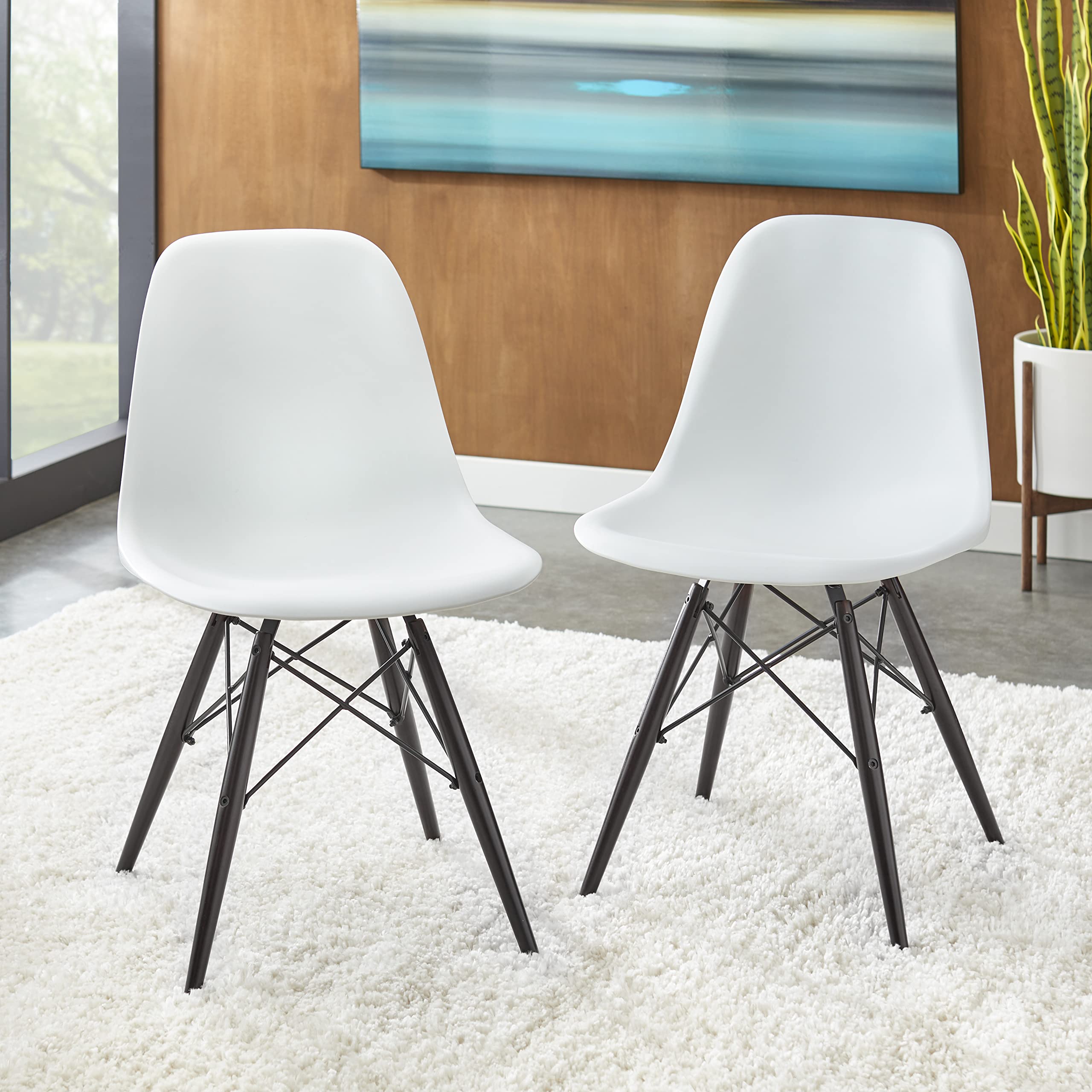 Albert White Plastic Molded Seat Dining Chairs - Set of 2 for Kitchen, Dining Room & Outdoor Patio Furniture