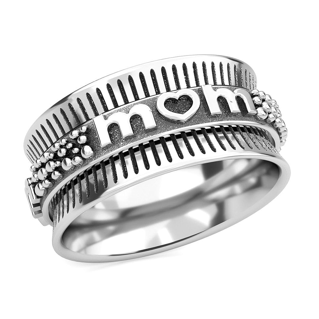 925 Sterling Silver Mom Spinner Ring for Women - Elegant Adjustable Spinner Band Jewelry Gift for Mother's Day, Birthday & Anniversary | Perfect for Everyday Wear, Special Occasions & Thoughtful Gifting