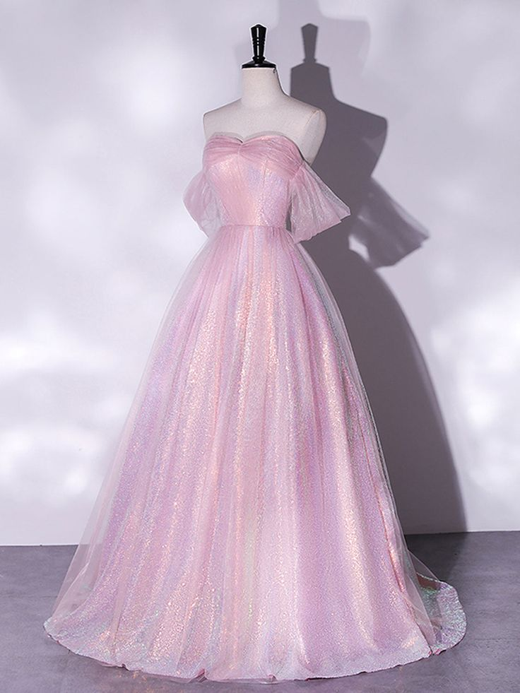 Sparkling Pink Off-The-Shoulder A-Line Long Prom Dress J4405 | Elegant Formal Gown for Homecoming, Evening Party & Special Occasions