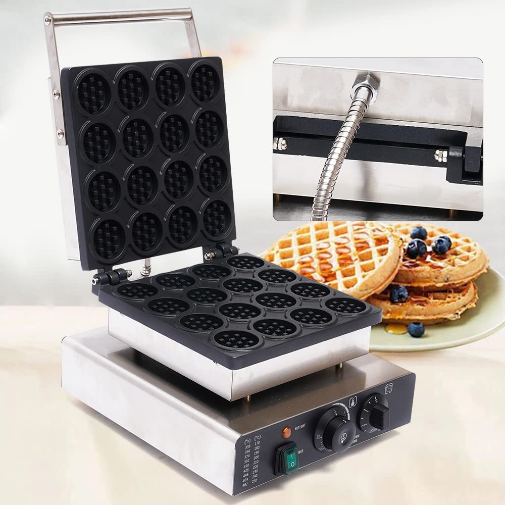 16-Piece Electric Mini Round Waffle Maker - 1750W Commercial Dutch Pancake Baker Machine with Nonstick Coating for Perfect Waffles - Ideal for Breakfast, Brunch, Cafes, and Home Baking