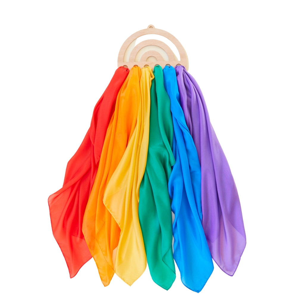 Sarah Silk Wooden Rainbow Display Stand for Play Silks - Perfect for Waldorf Toys, Montessori Play, and Kids' Room Decor