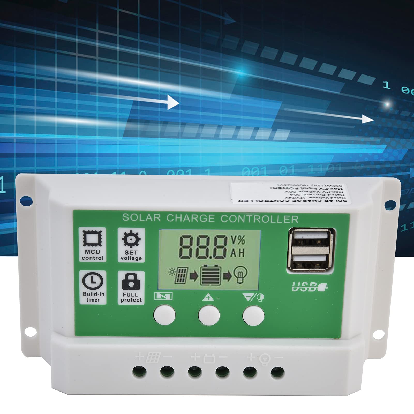 30A MPPT Solar Charge Controller for Commercial & Industrial Use - Smart Solar Panel Regulator for Efficient Energy Management in Off-Grid Systems