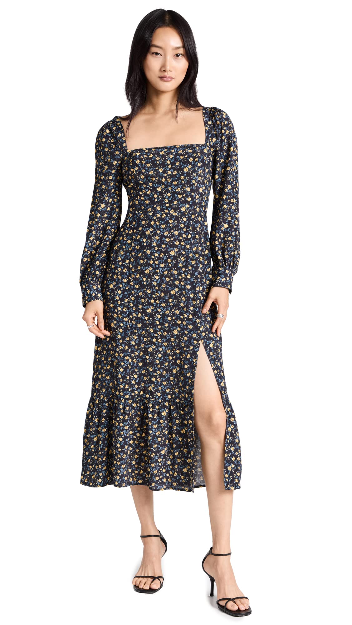 PAIGE Women's Bacari Dress - Flowy Midi Dress with V-Neck & Ruffle Sleeves for Casual Outings & Summer Vacations
