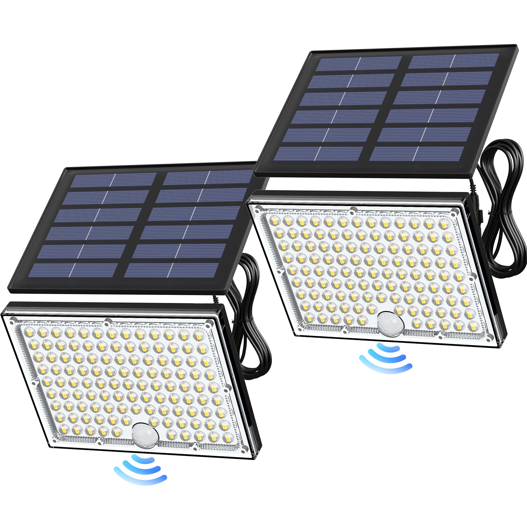 JACKYLED 113 LED Solar Motion Sensor Lights Outdoor Waterproof - Cool White Bright Solar Flood Lights for Security, Dusk to Dawn - Perfect for Fence, Porch, Patio, Yard, Garage (2 Pack) - Ideal for Home Safety & Nighttime Illumination