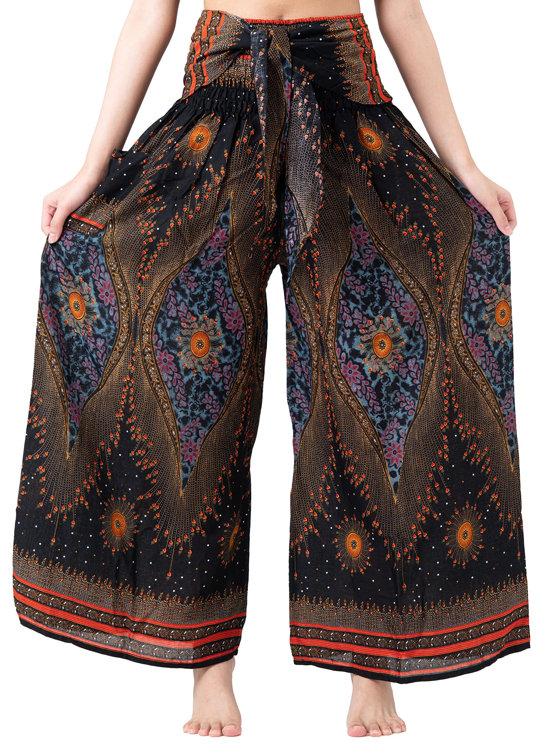 B BANGKOK PANTS Women's Boho Palazzo Pants - Flowy Wide Leg Yoga Pants for Women - Comfortable Lounge Pants for Travel, Beach, and Casual Wear