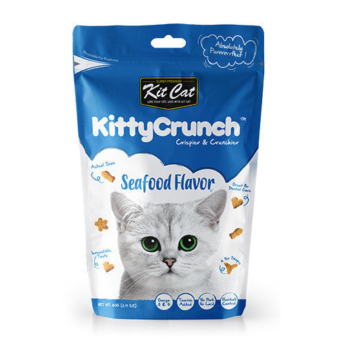 Kit Cat Kitty Crunch & Breath Bites Cat Treats - 60g (Beef, Tuna, Salmon, Chicken, Seafood, Lamb Flavors) - Dental Care Snacks for Fresh Breath - Perfect for Training Rewards & Bonding Time with Your Cat