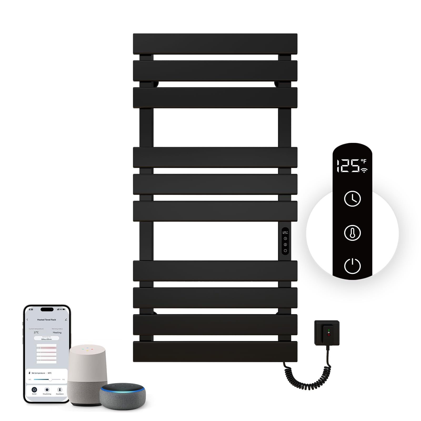 WiFi Electric Heated Towel Warmer Rack 43 x 22 Inches - 410W Wall Mounted with Timer & LED Indicator, Black - Perfect for Bathroom, Spa, Gym & Luxury Home Use